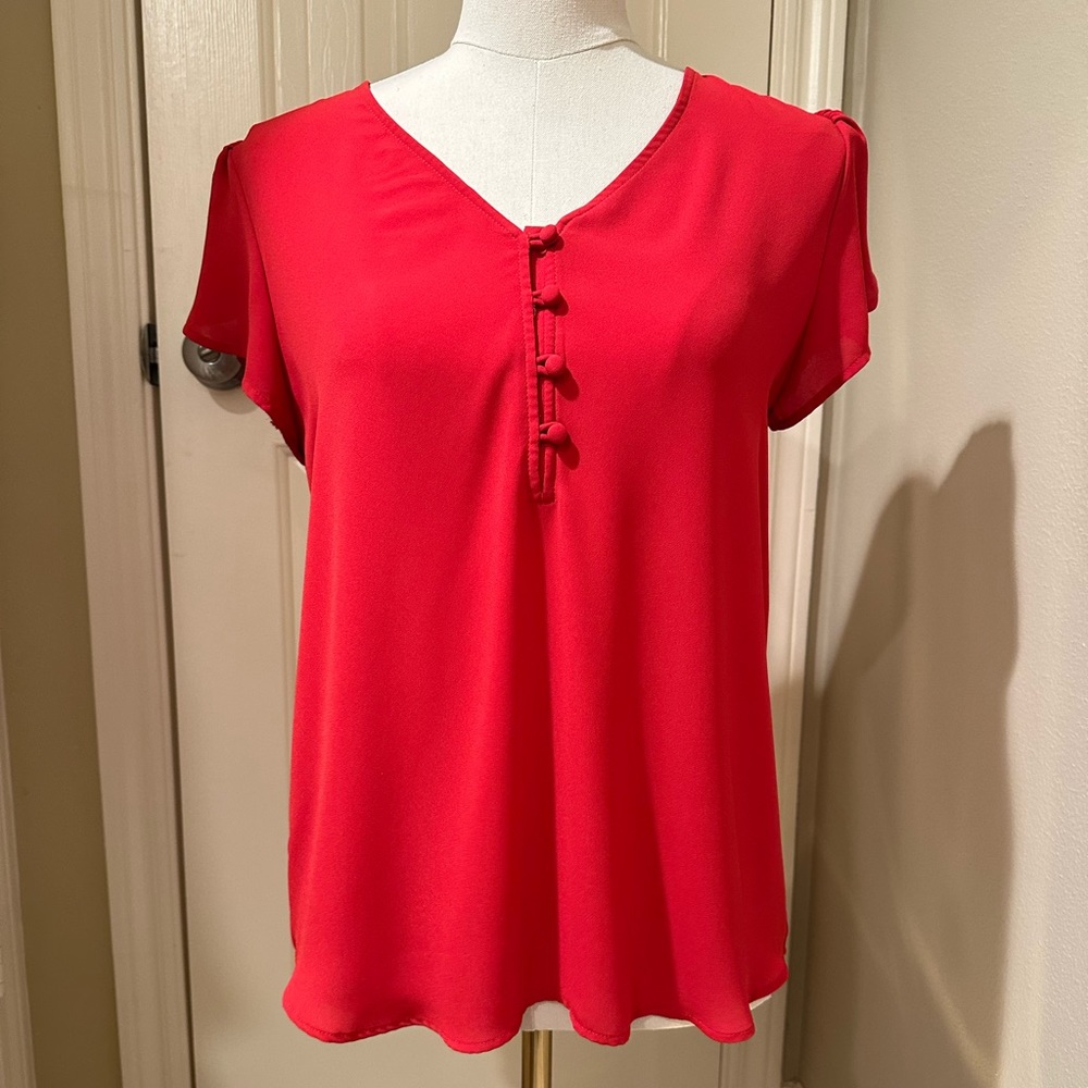 LOFT red split cap sleeve top